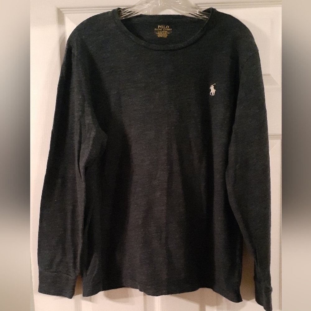 Polo Ralph Lauren men's L grey white pony logo long sleeve slim fit shirt
